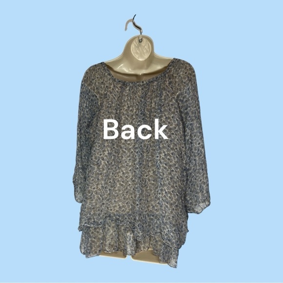 Piazza Roma Layered Peasant Blouse Slate Blie Taupe Flowers 3/4 Sleeve size M - Picture 4 of 8